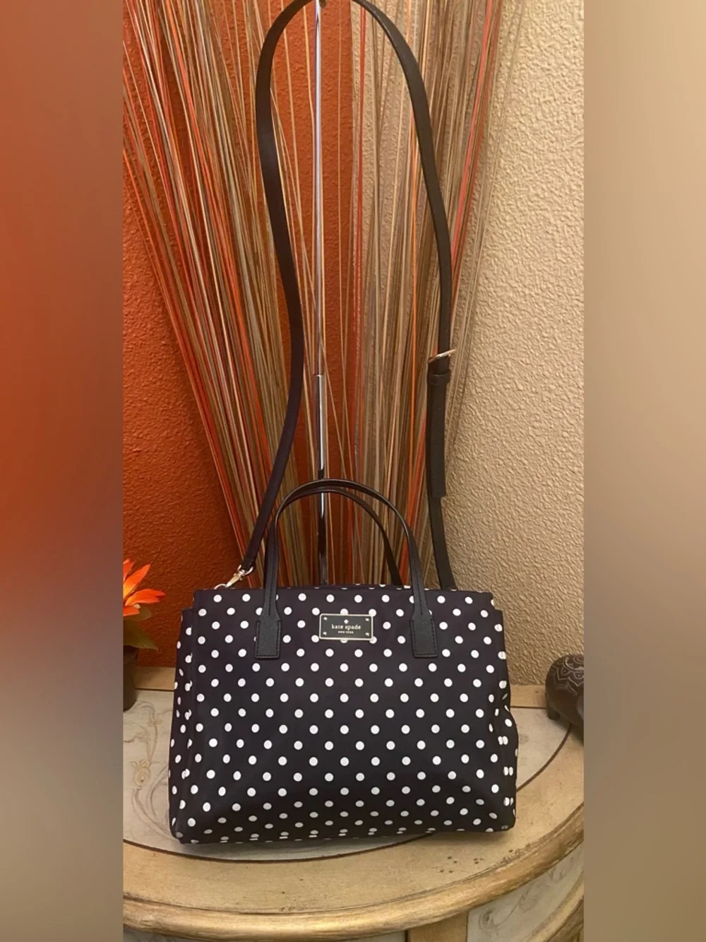 Kate Spade ♠️- EUC-Black/Blue/White Polka Dot Small Loden Blake Avenue Nylon Bag